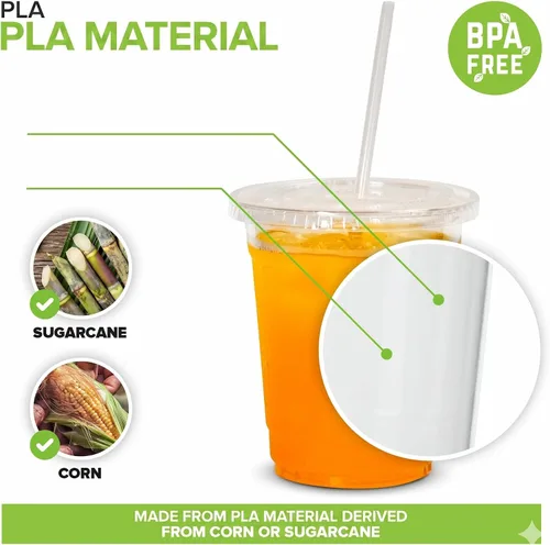 Miniatura 3 de Stock Your Home Vasos transparentes de ácido poliláctico (PLA) de 12 onzas con tapas y pajitas, juego de 50 vasos fríos desechables para fiesta