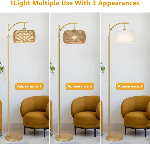 Miniatura 6 de eyassi Lámpara de pie de arco con 3 temperaturas de color, lámpara de pie LED dorada con control remoto y bombilla regulable continua, lámpara