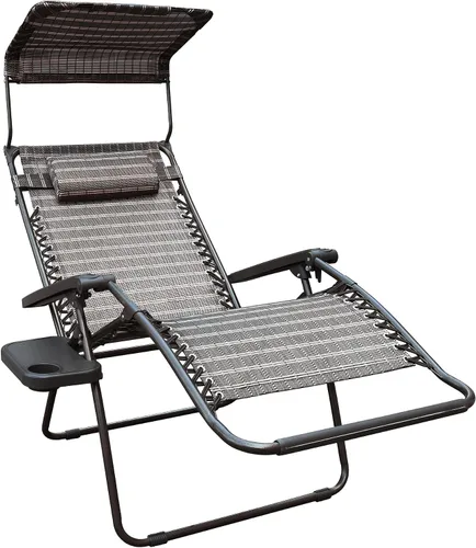 Miniatura 10 de Jeco Silla de gravedad cero de gran tamaño con sombrilla y bandeja para bebidas, color negro y marrón