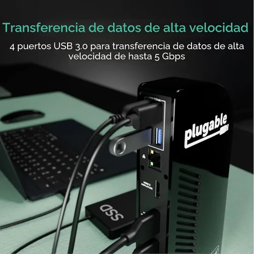 Miniatura 5 de Plugable Estación de acoplamiento para monitor triple USB-C: Base para laptop 13 en 1 con carga de 100 W para Mac