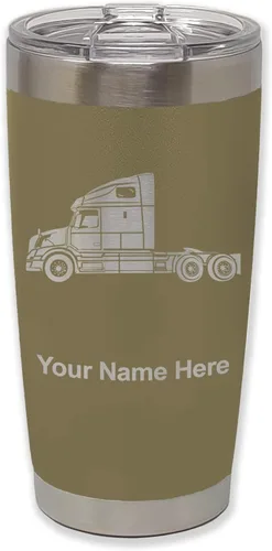 Miniatura 36 de LaserGram Taza aislada al vacío de 20 onzas, cabina de camión, grabado personalizado incluido (negro)
