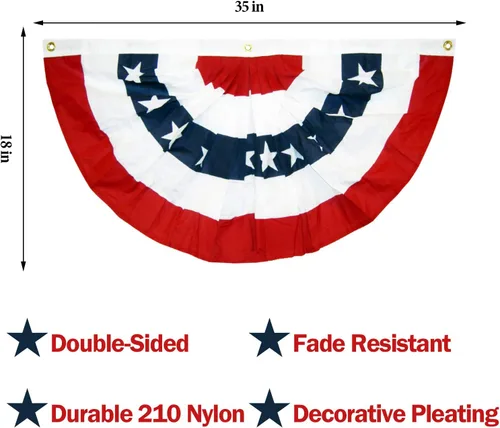 Miniatura 2 de 6 banderas patrióticas plisadas de Estados Unidos – 3 x 1.5 pies, bandera de Estados Unidos, bandera patriótica de banderines con estrellas y rayas
