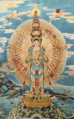 Bordado de seda tibetano Thangka budismo 1000 manos 1000 caras Kwan Yin Tangka Guanyin Avalokitesvara colgante de pared para decoración del hogar,