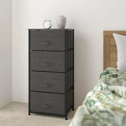 Miniatura 2 de Flash Furniture Harris - Cómoda de almacenamiento de 4 cajones, marco de hierro fundido negro y parte superior de madera, 4 cajones de tela gris