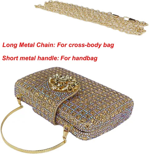 Miniatura 5 de Bolso de noche único con diamantes de imitación brillantes para mujer, bolso de embrague floral Sparkly, Rhinestone, Unique, Floral