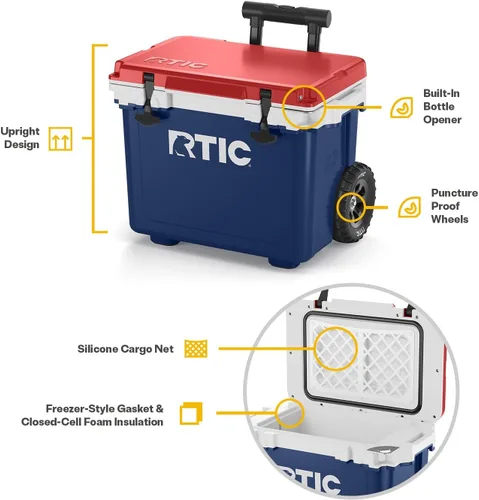 Miniatura 3 de RTIC - Enfriador con ruedas ultraligero de 22 cuartos de galón con asa, caja de hielo portátil aislada para playa, bebidas, camping, picnic, pesca