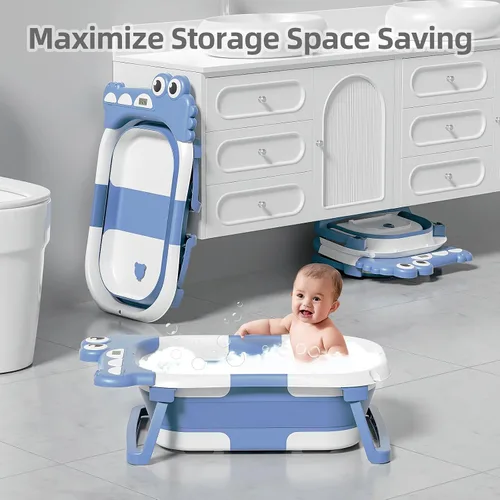 Miniatura 5 de TPN - Bañera plegable para bebés con cojín suave y termómetro en tiempo real, bañera portátil de viaje para recién nacidos e infantes