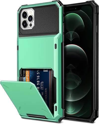 Miniatura 34 de Vofolen Funda compatible con iPhone 12, cartera 5G, 4 ranuras para tarjetas, tarjetero con bolsillo oculto, doble capa, cubierta trasera protectora