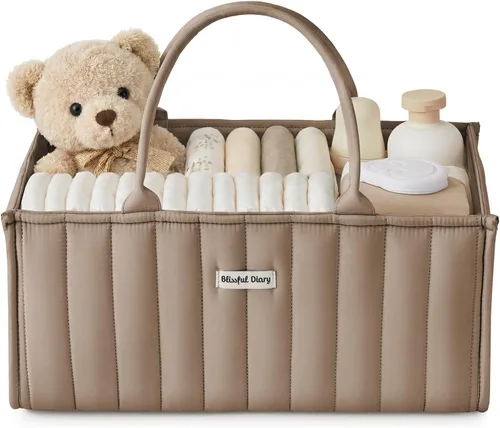 Blissful Diary Organizador de Caddy de Pañales para Bebé, elegante cesta de almacenamiento para artículos esenciales para recién nacidos y estación