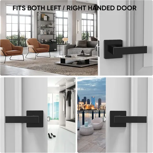 Miniatura 7 de TICONN 1PK Manijas de puerta interiores color negro mate, perillas de puerta cuadradas reversibles para dormitorio, baño, habitaciones
