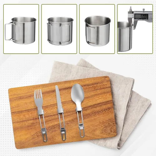 Miniatura 4 de Kit de utensilios de cocina para campamento, mochileros, ollas de 0.33 galones y sartenes de 0.17 galones, taza SUS304 de 0.08 galones, tenedores