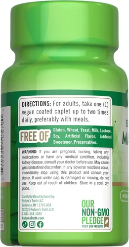 Miniatura 7 de Nature's Truth Suplemento de magnesio 250 mg 100 comprimidos Vegano, sin OMG y sin gluten