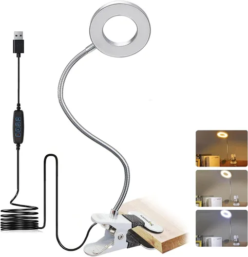 Skymore Luz de clip - 3 modos de color y 10 luces LED de escritorio de lectura con abrazadera flexible de cuello de cisne para lectura de niños a la