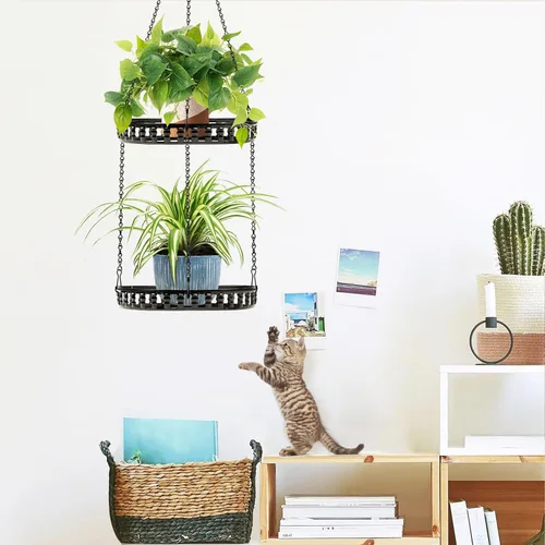 Miniatura 2 de Soporte para plantas colgantes para interior y exterior, estante para plantas colgantes de 2 niveles, soporte para plantas colgantes de metal