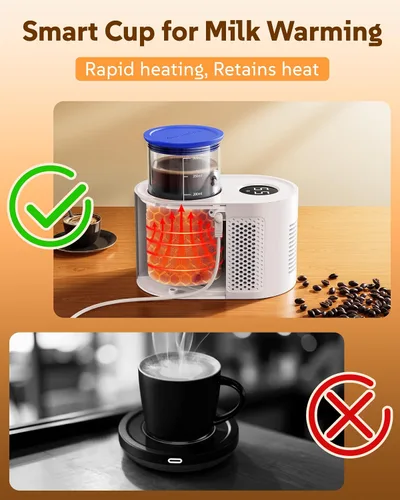 Miniatura 4 de Calentador de tazas para escritorio con taza de vidrio de 10.1 fl oz, calentador inteligente de biberones 3 en 1, enfriador de bebidas
