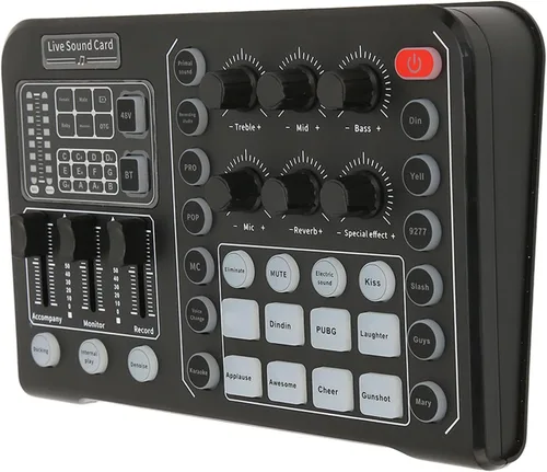 Miniatura 5 de Diydeg Tarjeta de sonido externa en vivo, mezclador de audio profesional, cambiador de voz con afinación electrónica de 12 pasos, reducción