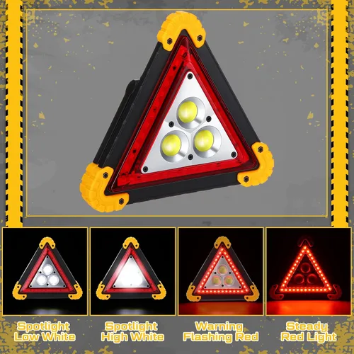 Miniatura 2 de Huquary Triángulo LED de advertencia de emergencia, recargable portátil intermitente LED triangular de advertencia con 4 modos, luz de peligro