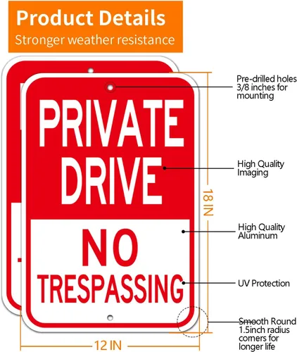 Miniatura 2 de Señal de entrada privada, (paquete de 2) 12 x 18 pulgadas, letrero de advertencia reflectante de aluminio resistente para carretera privada, fácil
