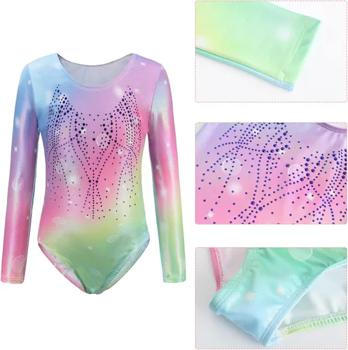 Miniatura 5 de Happy Cherry Leotardos de gimnasia para niñas, brillante, atlético, unitardo, ropa de baile