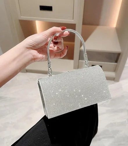 Miniatura 5 de Comeon Bolso de mano de noche con purpurina y diamantes de imitación brillantes para mujer, bolso plateado con cristales brillantes para baile