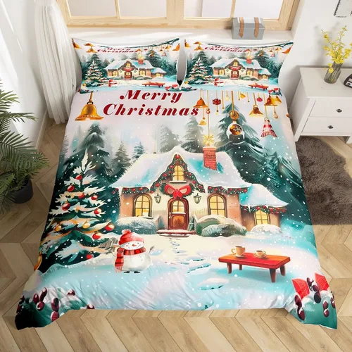 Miniatura 21 de Funda de edredón de Papá Noel, juego de ropa de cama para niños, funda de edredón de flores rosas para decoración de habitación de niños y niñas