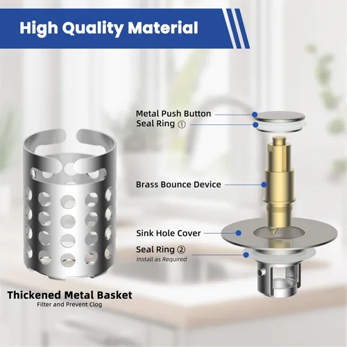 Miniatura 4 de Colador universal para desagüe de lavabo de baño atrapa cabellos, 2 piezas mejoradas con cesta de filtro de acero inoxidable extraíble, tapón