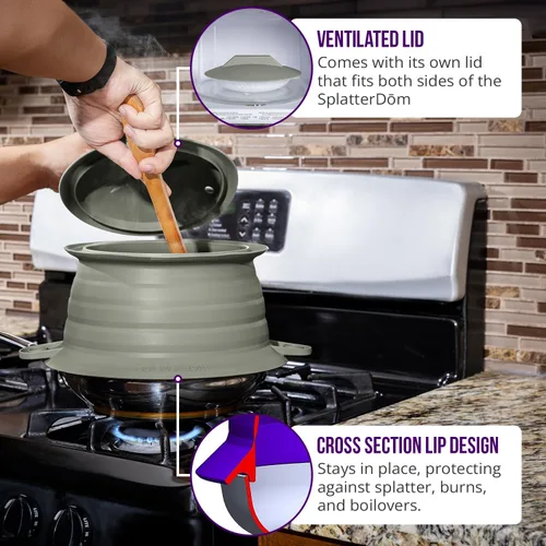 Miniatura 34 de L.I.Q - Protector de salpicaduras de silicona, se adapta a macetas de 8 y 10 pulgadas (20 y 9.8 in), apto para microondas y duradero, incluye tapa
