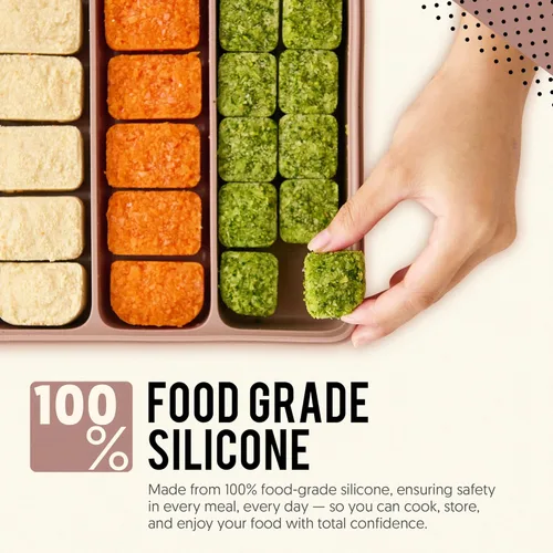 Miniatura 3 de Recipiente de silicona para almacenamiento de alimentos para bebés con tapa, 26 onzas, 4 compartimentos, apilable, preparación de comidas