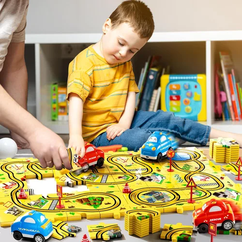 Miniatura 6 de Bennol Juego de Pistas de Autos de Carreras Rompecabezas de 56 Piezas Juguetes para Niños, Rompecabezas de Piso Pistas de Autos Regalos para Niños