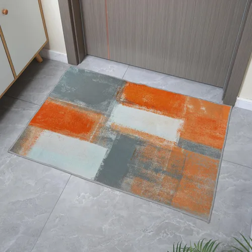 Miniatura 2 de LOKMU Alfombras antideslizantes de arte abstracto naranja y gris blanco para decoración del hogar, alfombra para aula, sala de estar, dormitorio