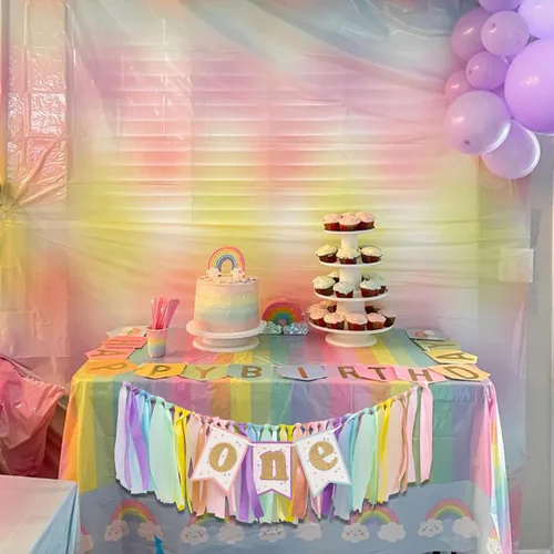 Miniatura 8 de Cartel para silla de alta color arcoíris pastel – Cartel de primer cumpleaños para silla de bebé, guirnalda de cinta de arcoíris pastel, Banner