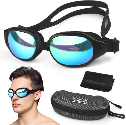 Miniatura 11 de Firesara - Gafas de natación, sin fugas, marco grande, vista amplia, piscina para mujeres y hombres Rosa encendido