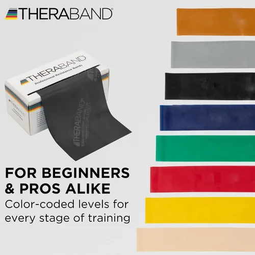 Miniatura 7 de THERABAND Bandas de resistencia, rollo de 6 yardas, elásticas de látex profesional para ejercicio superior e inferior del cuerpo y del torso