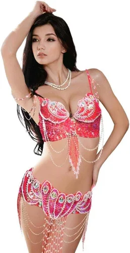 ROYAL SMEELA Disfraz de danza del vientre para mujer, brasier tribal y cinturón, sexy traje de baile profesional para carnaval