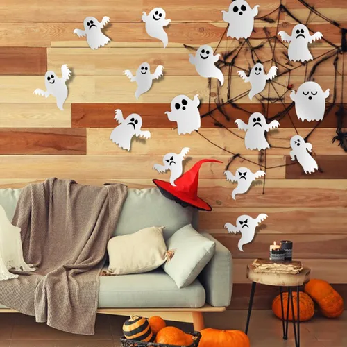 Miniatura 3 de Calcomanías 3D de fantasmas de Halloween, 42 unidades, reutilizables, autoadhesivas, blancas, para decoración de pared, suministros de fiesta