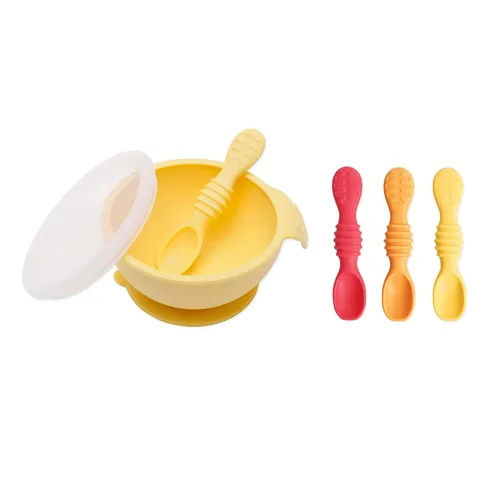 Miniatura 28 de Bumkins Tazón Disney Mickey Mouse, juego de alimentación de silicona con succión, incluye cuchara, elementos de entrenamiento para el destete guiado