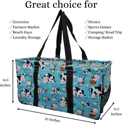 Miniatura 187 de NGIL Bolsa de comestibles reutilizable extra grande plegable de gran tamaño para comestibles, almacenamiento, picnic, playa, Bronco-negro occidental