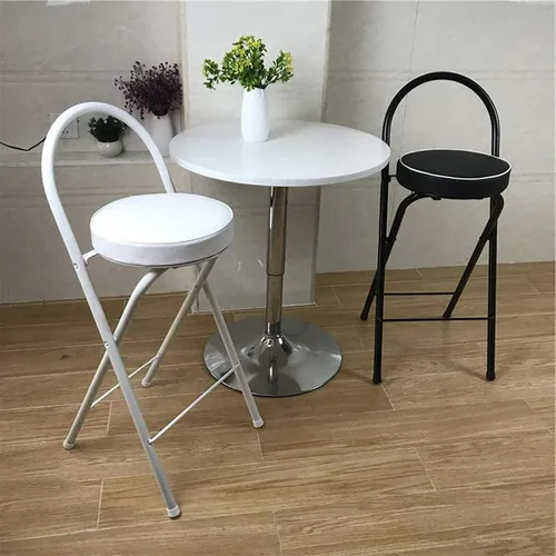 Miniatura 4 de Taburetes de bar plegables, taburete de bar de altura de mostrador, silla plegable con respaldo redondo de metal, taburete de bar tapizado