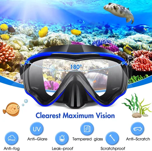 Miniatura 4 de 4 gafas de esnórquel para adultos, máscara de buceo, máscara de buceo, equipo de esnórquel para hombres y mujeres, gafas de natación panorámicas