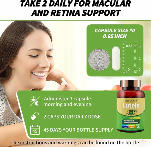 Miniatura 3 de Suplemento de vitaminas oculares de luteína para adultos, 90 cápsulas, apoya la salud ocular con zeaxantina, zinc, vitaminas C y E, fórmula vegana
