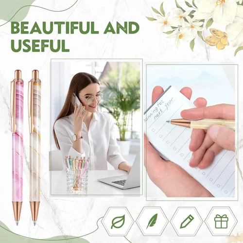 Miniatura 5 de Sherr 7 bolígrafos elegantes para mujer, lindos bolígrafos de purpurina brillantes con 10 recambios de tinta negra, bonitos regalos para niñas