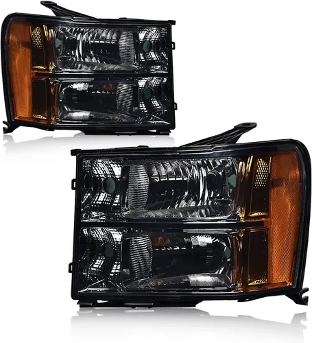 PIT66 Conjunto de faros compatible con GMC Sierra 1500 2500HD 3500HD 2007-2013 Faros de halogéno para lado del conductor y del pasajero Lente