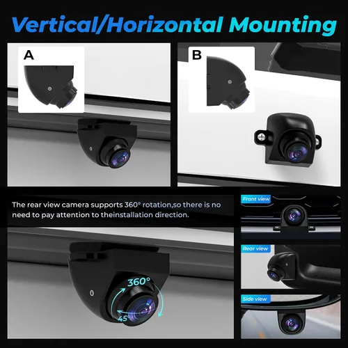 Miniatura 6 de AHD 1080P Cámara de respaldo de vehículo para automóvil, cámaras de visión trasera inversa giratoria de 360°, visión nocturna, IP69K, impermeable
