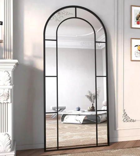 Miniatura 10 de Espejo de longitud completa, 56x22", espejo grande arqueado, espejos de cuerpo completo de panel de ventana negro para pared, espejos de pie