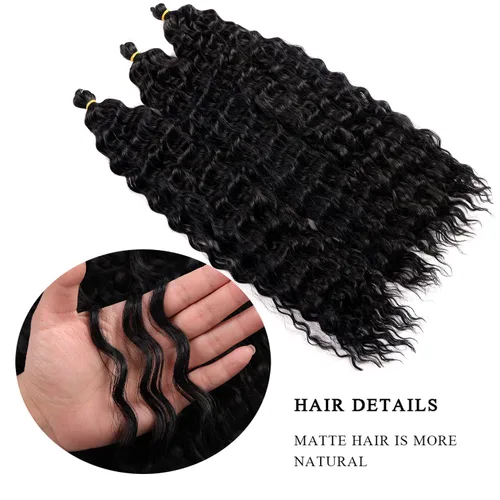 Miniatura 3 de Extensiones de cabello ondulado con ganchillo Ocean Wave de 18 pulgadas, 6 paquetes, extensiones de cabello de ganchillo sueltas de onda profunda #1B