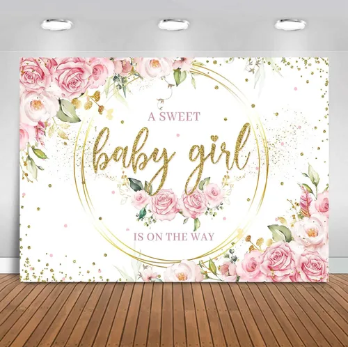 Sensfun Telón de fondo floral con texto en inglés "It's a Girl" para baby shower con texto en inglés "A Sweet Baby Girl is On The Way" ("A Sweet