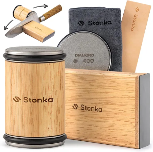 Kit de afilador de cuchillos rodante de roble Stonka – Juego de ruedas de diamante de doble grano (400/1000), afilador de cuchillos fácil de usar