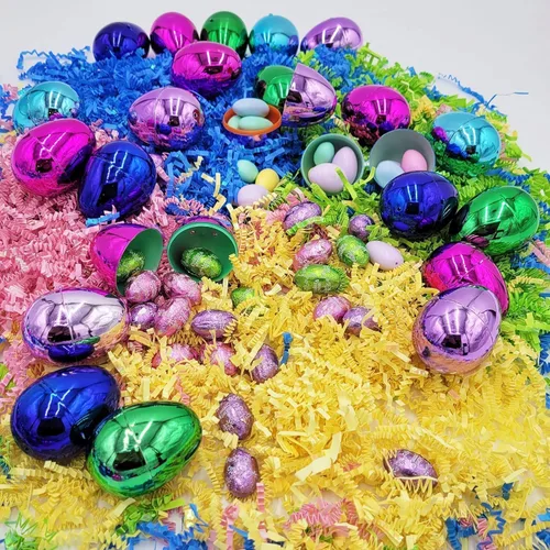 Miniatura 7 de The Dreidel Company Huevos de Pascua rellenables (paquete de 24) de colores metálicos brillantes con bisagra, huevos de Pascua de plástico a granel