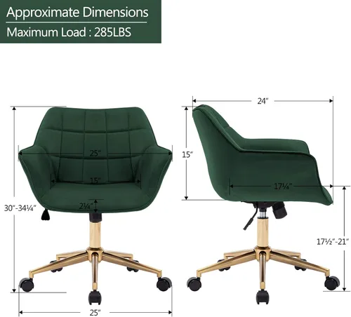 Miniatura 3 de DUHOME Silla moderna de oficina en casa, silla de escritorio de terciopelo con base de metal dorado con respaldo medio, bonita silla ergonómica