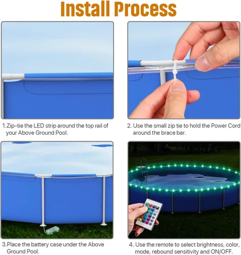 Miniatura 5 de Luces LED de piscina para piscinas sobre el suelo, luces de borde sumergibles de control remoto de 15 pies, caja de batería C, cambio de color de 16